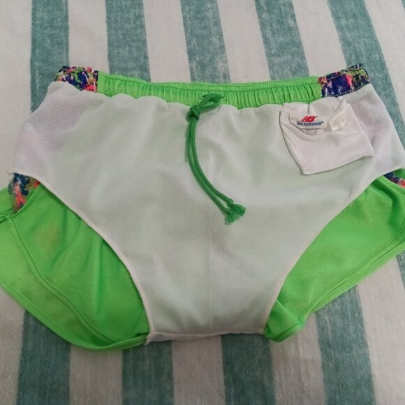 NWOT NEW BALANCE RUNNING SHORTS LIME GREEN WITH SIDE ACCENTS, ASIAN SIZE "O" - Picture 6 of 8